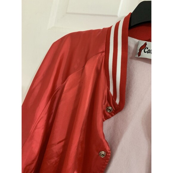 Vintage Cardinal Red  Satin Bomber Jacket Mens L Basketball Logo (Flaws/Read) - Picture 15 of 16